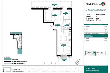 Rzut - Mieszkanie na sprzedaż 3 pokoje o powierzchni 57,5 m² - numer C50 w Milczańska 18