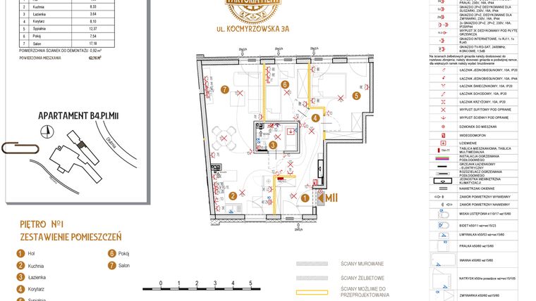 Rzut - Mieszkanie na sprzedaż 3 pokoje o powierzchni 62,76 m² - numer B4.P1.M11 w Faktoria Młyn