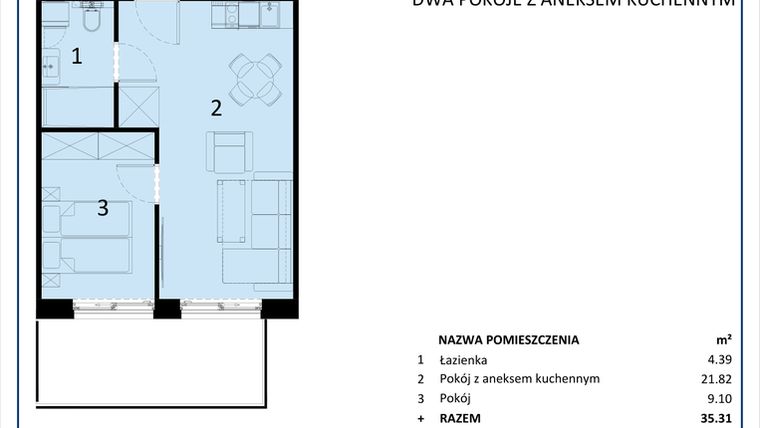 Rzut - Mieszkanie na sprzedaż 2 pokoje o powierzchni 35,31 m² - numer C.007 w Perłowa Przystań - Sianożęty - etap III