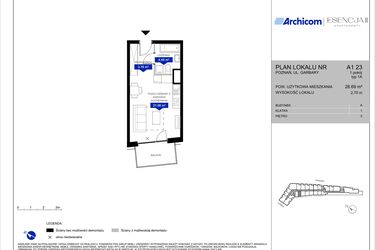 Rzut - Mieszkanie na sprzedaż 1 pokój o powierzchni 28,61 m² - numer A1.23 w Apartamenty Esencja II