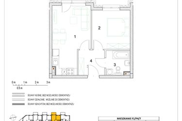 Rzut - Mieszkanie na sprzedaż 2 pokoje o powierzchni 37,23 m² - numer F1/P4/7 w Osiedle Jodłowa bud. F