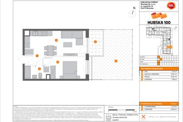 Rzut - Mieszkanie na sprzedaż 2 pokoje o powierzchni 37,06 m² - numer B.12 w Hubska 100