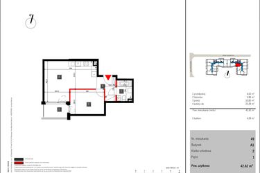 Rzut - Mieszkanie na sprzedaż 2 pokoje o powierzchni 42,62 m² - numer 49 w Mochtyńska 56