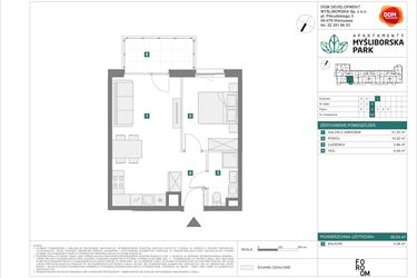 Rzut - Mieszkanie na sprzedaż 2 pokoje o powierzchni 39,53 m² - numer J62 w Apartamenty Myśliborska Park