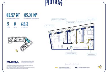 Rzut - Mieszkanie na sprzedaż 3 pokoje o powierzchni 56,12 m² - numer 6B3 w Piotra 4