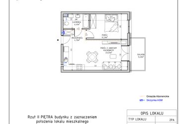 Rzut - Mieszkanie na sprzedaż 2 pokoje o powierzchni 44 m² - numer 12 w Harmonia bud. M3