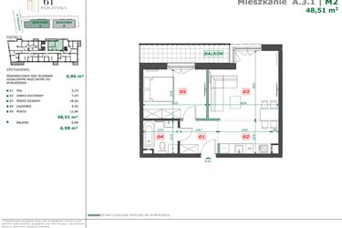 Rzut - Mieszkanie na sprzedaż 2 pokoje o powierzchni 49,47 m² - numer A.3.1 w Apartamenty Pszczyńska