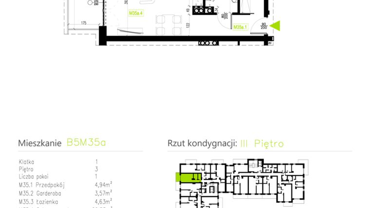Rzut - Mieszkanie na sprzedaż 1 pokój o powierzchni 33,67 m² - numer B5M35a w Osiedle Natura Park etap II
