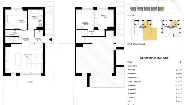 Rzut - Mieszkanie na sprzedaż 4 pokoje o powierzchni 79,29 m² - numer 36.1 w River Park