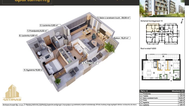 Rzut - Mieszkanie na sprzedaż 3 pokoje o powierzchni 66,65 m² - numer A28 w Osiedle Wełnowe Apartamenty