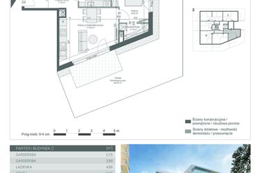 Rzut - Mieszkanie na sprzedaż 2 pokoje o powierzchni 43,73 m² - numer 1 w Unikat Apartamenty C
