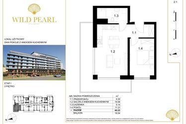 Rzut - Mieszkanie na sprzedaż 2 pokoje o powierzchni 40,23 m² - numer 2.1 w Wild Pearl