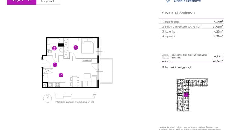 Rzut - Mieszkanie na sprzedaż 2 pokoje o powierzchni 41,84 m² - numer 1.A.5.03 w Murapol Osiedle Szafirove II