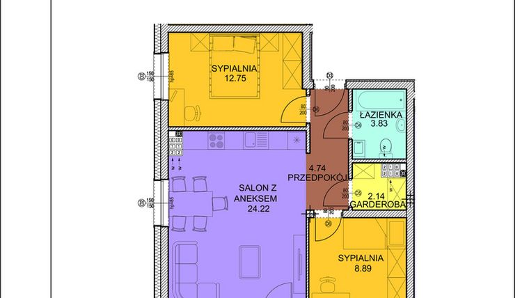 Rzut - Mieszkanie na sprzedaż 3 pokoje o powierzchni 56,57 m² - numer A17 w Osiedle Zuchów