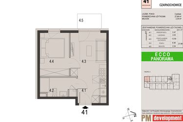 Rzut - Mieszkanie na sprzedaż 2 pokoje o powierzchni 27,68 m² - numer 41C w Ecco Panorama etap II budynki C, D