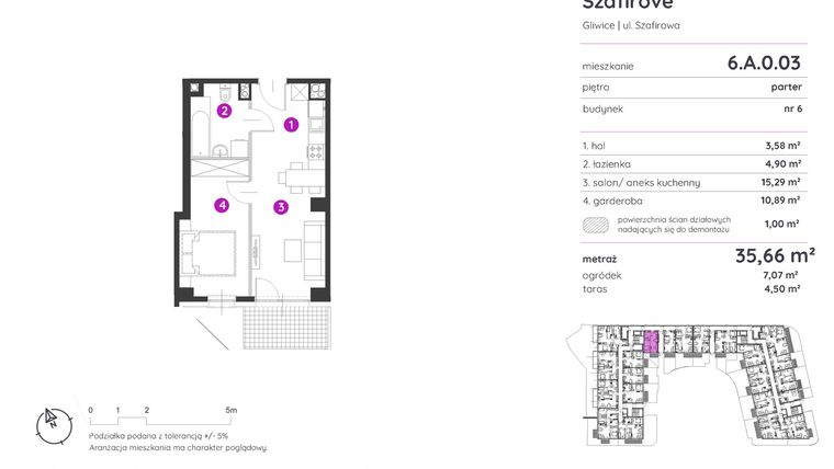 Rzut - Mieszkanie na sprzedaż 1 pokój o powierzchni 35,66 m² - numer 6.A.0.03 w Murapol Osiedle Szafirove