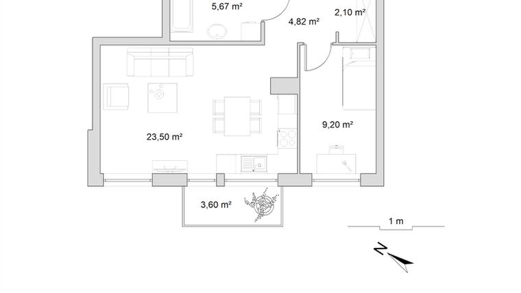 Rzut - Mieszkanie na sprzedaż 2 pokoje o powierzchni 45,29 m² - numer 8.18 w Vela Park