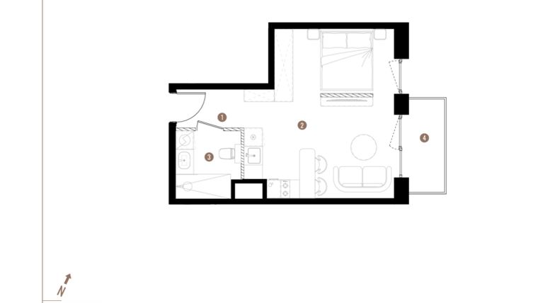 Rzut - Mieszkanie na sprzedaż 1 pokój o powierzchni 31,32 m² - numer A2.2.08 w Apartamenty Grundmanna