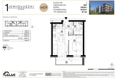 Rzut - Mieszkanie na sprzedaż 2 pokoje o powierzchni 34,06 m² - numer M09 w Jemiołuszki Park