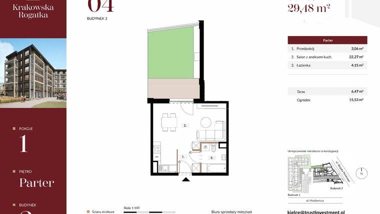 Rzut - Mieszkanie na sprzedaż 1 pokój o powierzchni 29,48 m² - numer 2.M4 w Krakowska Rogatka