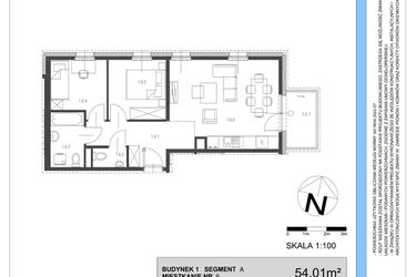 Rzut - Mieszkanie na sprzedaż 3 pokoje o powierzchni 54,01 m² - numer A.6 w Osiedle Telimeny etap III
