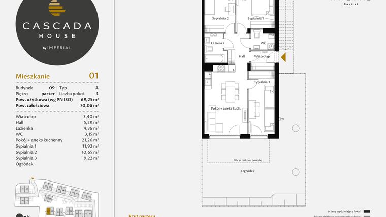Rzut - Mieszkanie na sprzedaż 4 pokoje o powierzchni 69,25 m² - numer 9.1 w CASCADA House