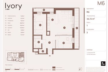 Rzut - Mieszkanie na sprzedaż 3 pokoje o powierzchni 66,16 m² - numer M06 w Ivory