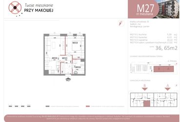 Rzut - Mieszkanie na sprzedaż 2 pokoje o powierzchni 35,65 m² - numer 27 w Przy Makowej