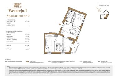 Rzut - Mieszkanie na sprzedaż 3 pokoje o powierzchni 77,14 m² - numer 9 w Wenecja 1