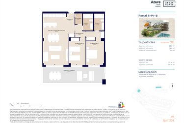 Rzut - Mieszkanie na sprzedaż 2 pokoje o powierzchni 88 m² - numer 8-P1-B w Zenity Azure