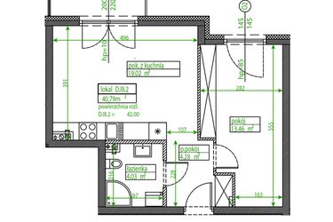 Rzut - Mieszkanie na sprzedaż 2 pokoje o powierzchni 40,79 m² - numer D.III.2 w Osiedle Opolska
