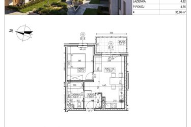 Rzut - Mieszkanie na sprzedaż 2 pokoje o powierzchni 36,96 m² - numer M.B7.02.21 w Osiedle Harmonia bud. B7