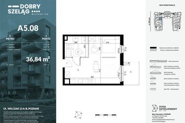 Rzut - Mieszkanie na sprzedaż 1 pokój o powierzchni 36,84 m² - numer A5.08 w Dobry Szeląg