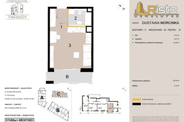 Rzut - Mieszkanie na sprzedaż 1 pokój o powierzchni 25,52 m² - numer C20 w Krzesławickie Tarasy