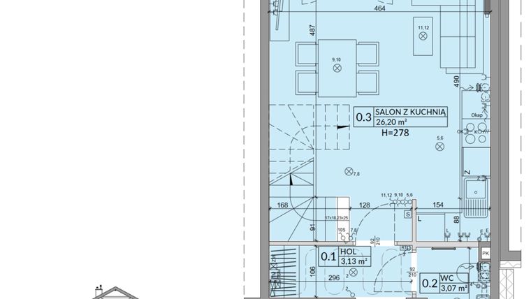Rzut - Dom na sprzedaż 3 pokoje o powierzchni 68,42 m² - numer 1B w Osiedle Słoneczne