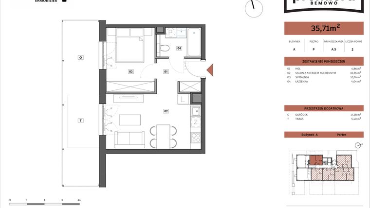 Rzut - Mieszkanie na sprzedaż 2 pokoje o powierzchni 35,71 m² - numer A.05 w Premiera Bemowo