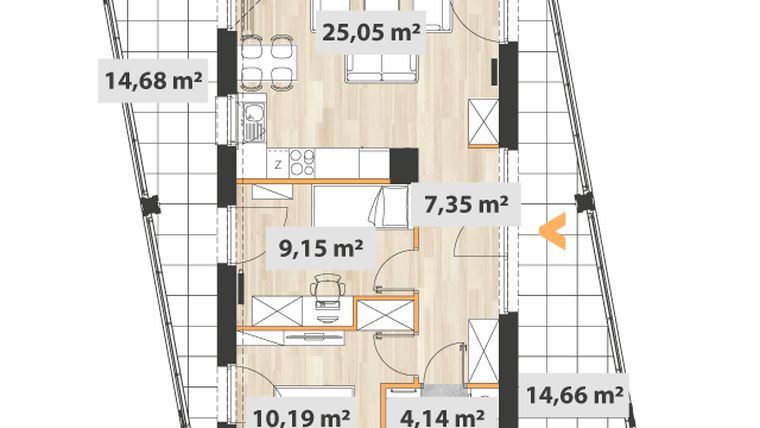 Rzut - Mieszkanie na sprzedaż 3 pokoje o powierzchni 57,16 m² - numer A.03.03 w Na Okrzei