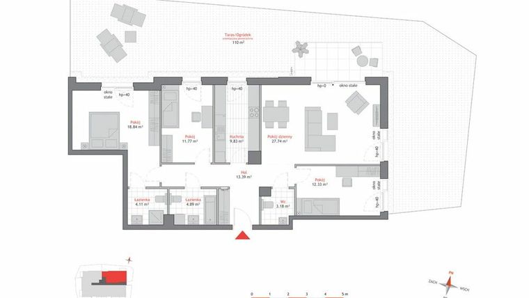 Rzut - Mieszkanie na sprzedaż 4 pokoje o powierzchni 106,04 m² - numer A1.0.6 w Atrium Oliva