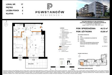 Rzut - Mieszkanie na sprzedaż 2 pokoje o powierzchni 46,09 m² - numer 17 w Powstańców Residence