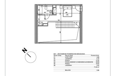 Rzut - Mieszkanie na sprzedaż 3 pokoje o powierzchni 72,19 m² - numer I.M21 w Osiedle Glivia Zachodnia