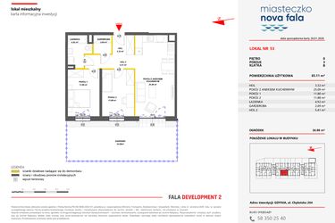 Rzut - Mieszkanie na sprzedaż 3 pokoje o powierzchni 65,03 m² - numer 53 w Miasteczko Nova Fala