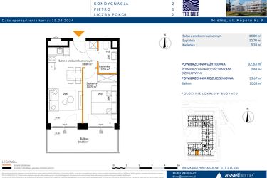 Rzut - Mieszkanie na sprzedaż 2 pokoje o powierzchni 33,67 m² - numer 1.11 w The Blue