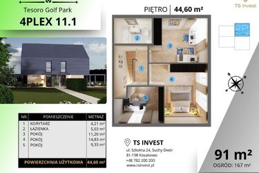 Rzut - Dom na sprzedaż 4 pokoje o powierzchni 91,19 m² - numer 4plex 11.1 w Tesoro Golf Park