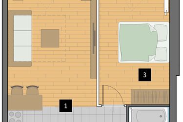 Rzut - Mieszkanie na sprzedaż 2 pokoje o powierzchni 41,63 m² - numer B5 w Mazowiecka 115