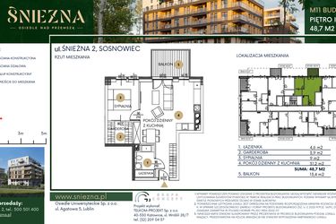 Rzut - Mieszkanie na sprzedaż 2 pokoje o powierzchni 48,7 m² - numer A11 w Śnieżna - Osiedle nad Przemszą