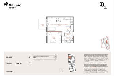 Rzut - Mieszkanie na sprzedaż 2 pokoje o powierzchni 41,06 m² - numer A3-01.02 w Sarnie Osiedle