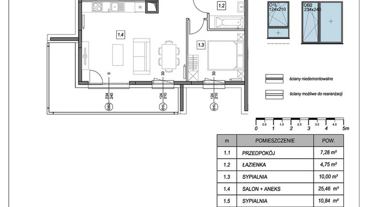 Rzut - Mieszkanie na sprzedaż 3 pokoje o powierzchni 58,33 m² - numer B.2.4 w #NaSwoim2