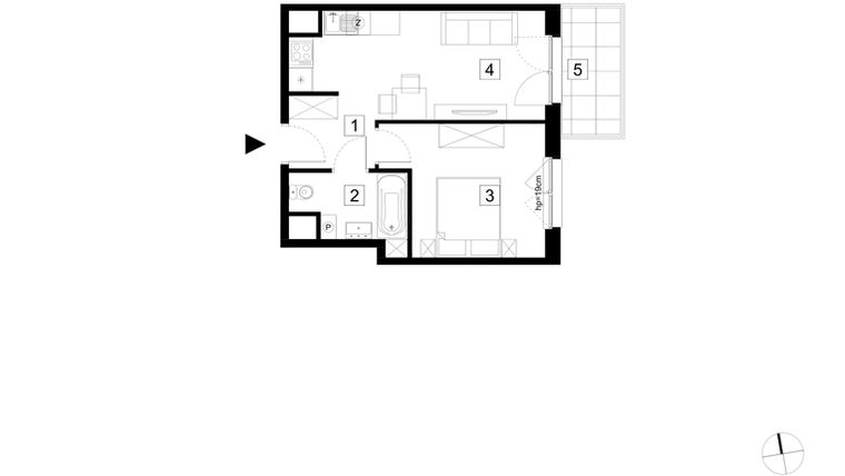 Rzut - Mieszkanie na sprzedaż 2 pokoje o powierzchni 35,52 m² - numer A1-2-18 w Hipoteczna Park