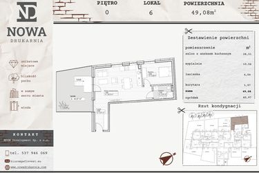 Rzut - Mieszkanie na sprzedaż 2 pokoje o powierzchni 49,08 m² - numer M6 w Nowa Drukarnia
