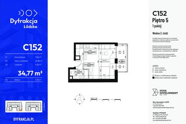 Rzut - Mieszkanie na sprzedaż 1 pokój o powierzchni 34,77 m² - numer C152 w Dyfrakcja Łódzka - bud. CD